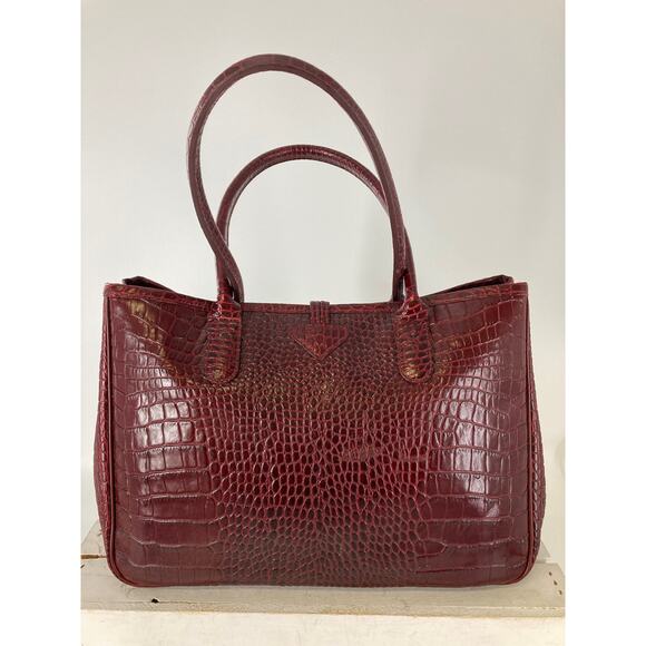 LONGCHAMP LARGE BURGNADY CROC EMBOSSED PRINT SHOULDER BAG - Picture 3 of 16